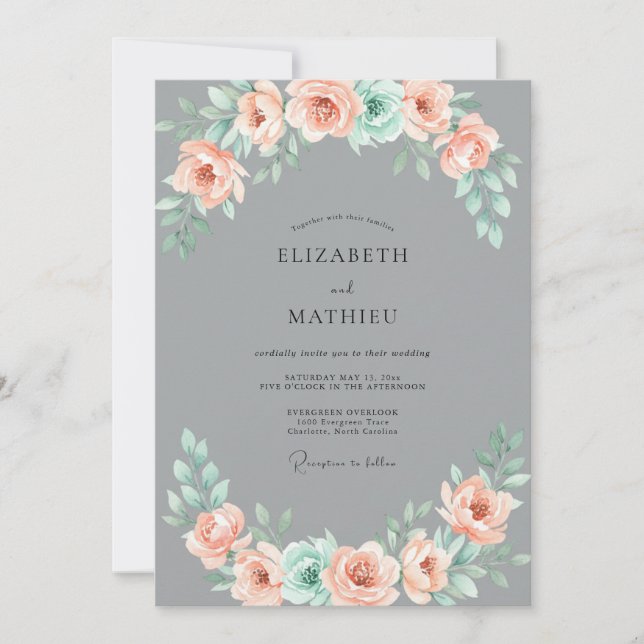 Invitation Mariage luxuriant de pêche succulent (Devant)