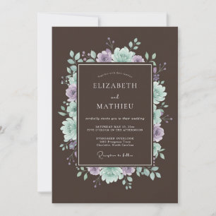 Invitation Mariage Luxuriant de Succulentes au Brun Espresso