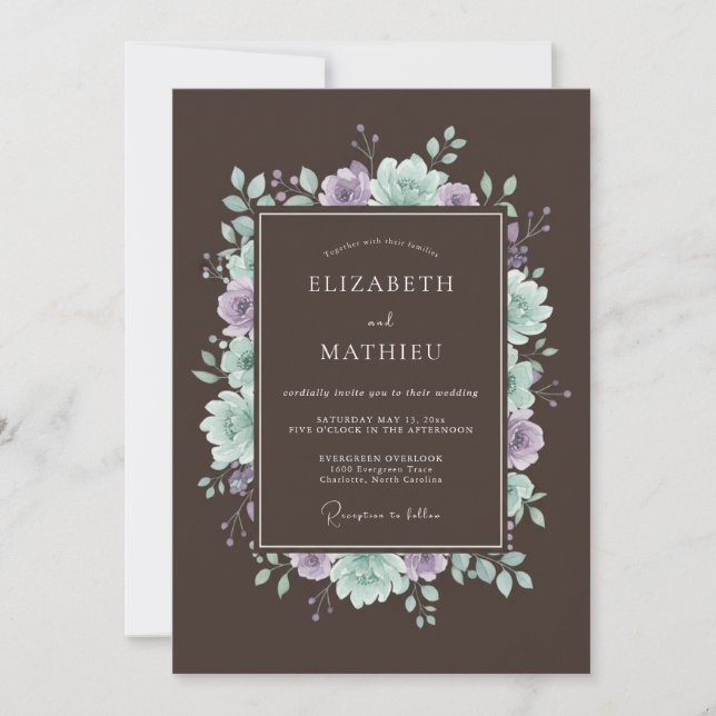 Invitation Mariage Luxuriant de Succulentes au Brun Espresso (Devant)