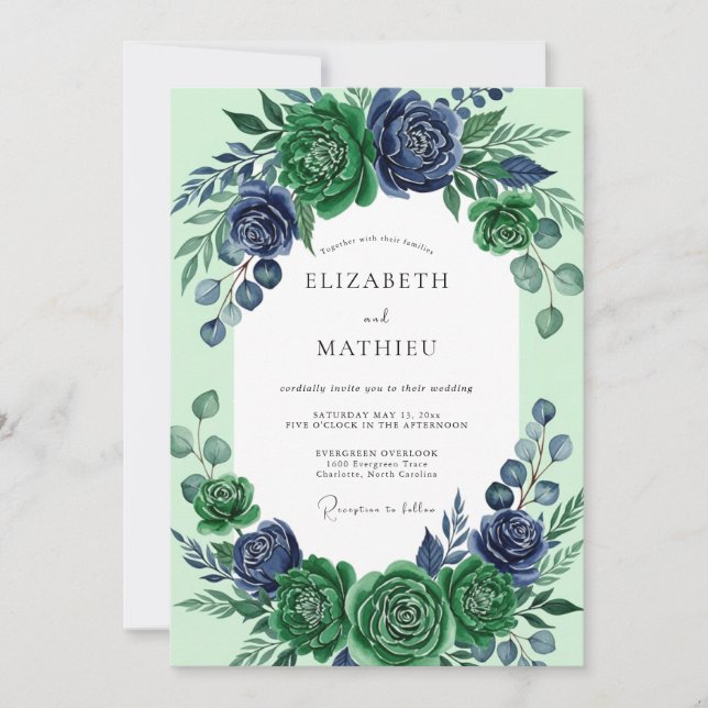 Invitation Mariage luxuriant de succulentes vert émeraude (Devant)