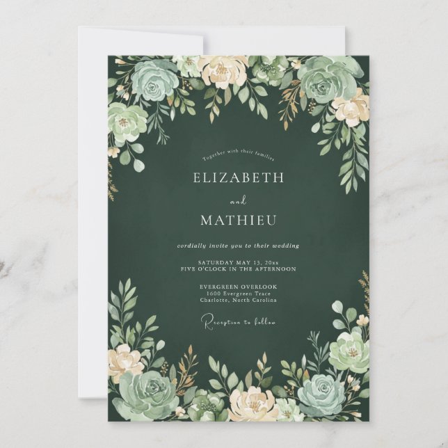 Invitation Mariage luxuriant vert forêt riche (Devant)