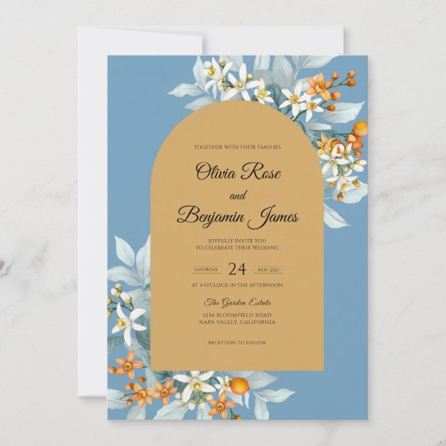 Invitation Mariage Lys Azur Ocre (Devant)