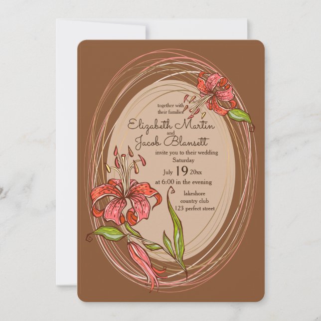 Invitation Mariage Lys de tigres, brun (Devant)
