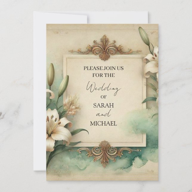 Invitation mariage lys vintage (Devant)