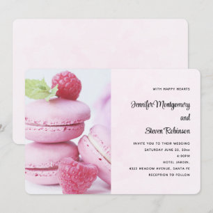 Invitation Mariage Macarons Roses & Framboises Rouges