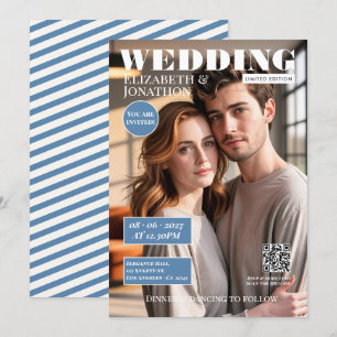 Invitation Mariage Magazine Photo Dusty Blue & Blanc Cassé