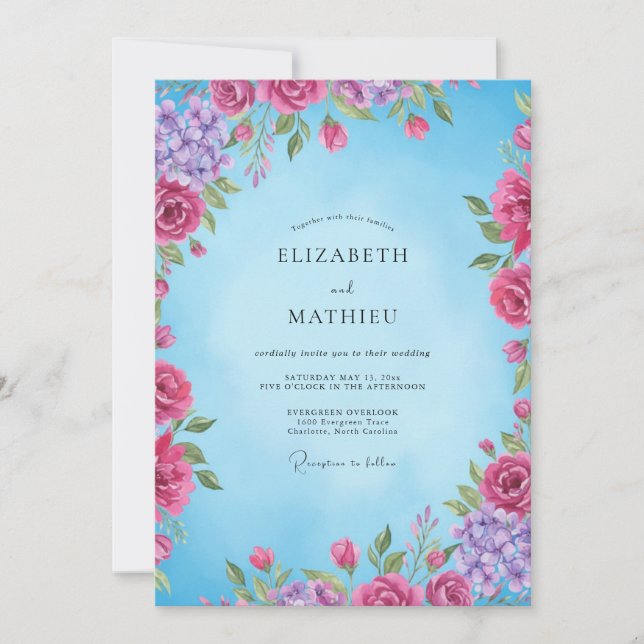 Invitation Mariage Magenta Azure Bloom (Devant)