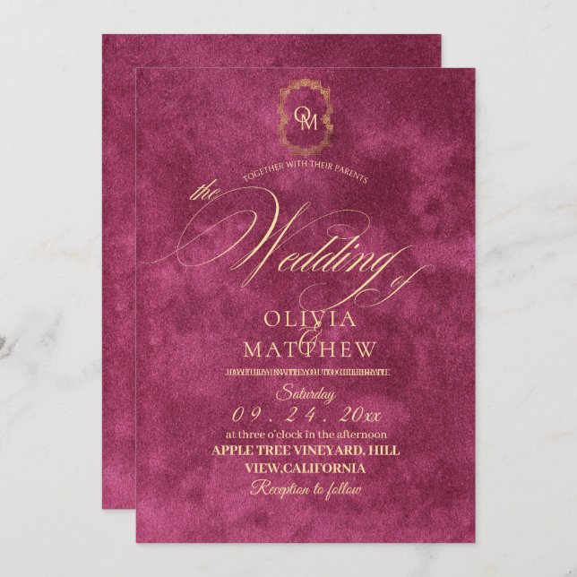 Invitation Mariage magenta chic (Devant / Derrière)