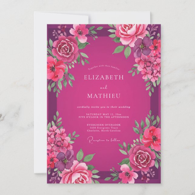 Invitation Mariage Magenta Fuchsia Pivoine (Devant)