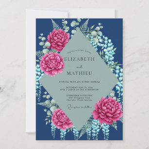Invitation Mariage Magenta Navy Blossom