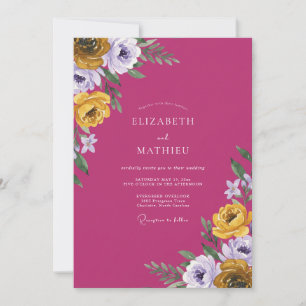 Invitation Mariage Magenta Ocre Ranunculus Eucalyptus