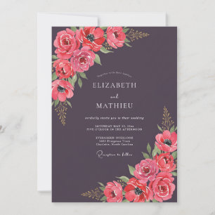 Invitation Mariage Magenta Œillet Ranunculus Eucalyptus