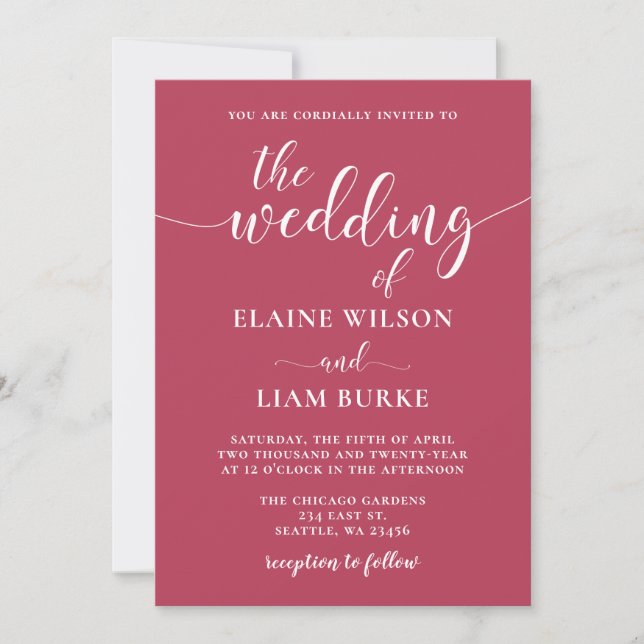 Invitation Mariage Magenta simple moderne (Devant)