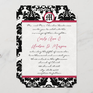 Invitation Mariage Magenta Trim noir & blanc Damask