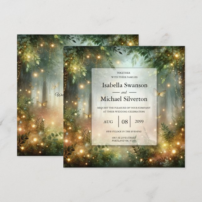 Invitation Mariage Magique de la Prairie de la Forêt Mystique (Devant / Derrière)