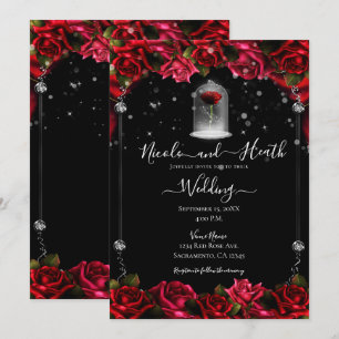 Invitation Mariage Magique Rose Rouge Blanc Or Argent Noir
