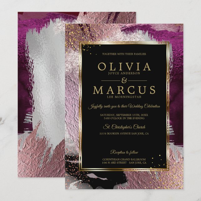 Invitation Mariage | Magnifique Gras Cassis Plum Abstrait (Devant / Derrière)