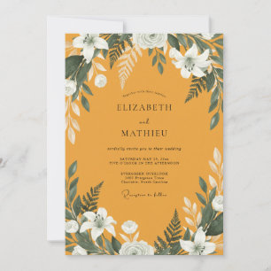 Invitation Mariage Magnolia Blanc Moutarde