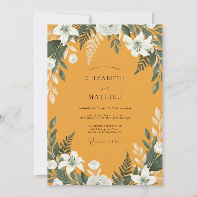 Invitation Mariage Magnolia Blanc Moutarde (Devant)