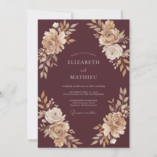 Invitation Mariage Mahogany Champagne Petal (Devant)