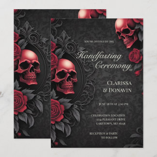 Invitation Mariage Main Dans la Main Gothique Rouge & Noir Cr