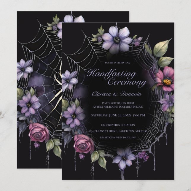 Invitation Mariage Main dans la Main Toile Fleurie Araignée V (Devant / Derrière)