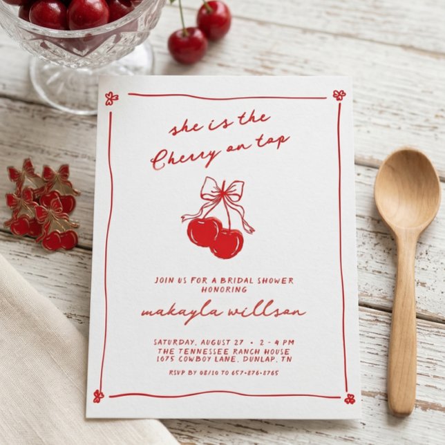 Invitation Mariage Main Dessinée Cerise Mignonne Sur Le Haut  (Créateur téléchargé)
