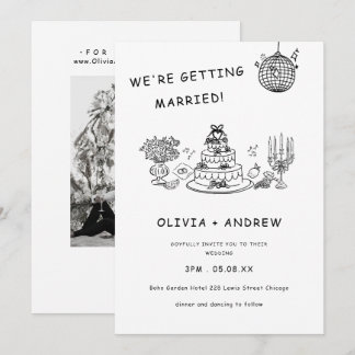 Invitation Mariage Main Levée Fantaisiste Noir et Blanc
