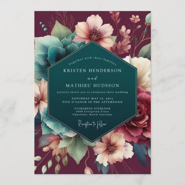 Invitation Mariage Maîtres Hollandais Claret Sarcelle (Devant)