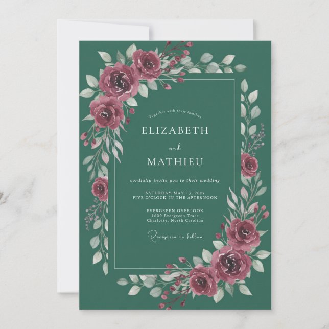 Invitation Mariage Majestueux dans une Forêt de Teal Profond (Devant)