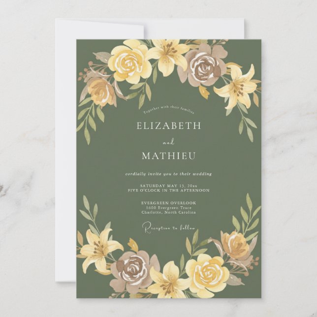 Invitation Mariage majestueux de la nature vert olive (Devant)
