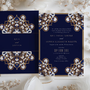 Invitation Mariage majestueux de Midnight Blue et Gold Floral