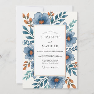 Invitation Mariage majestueux de nature bleu acier