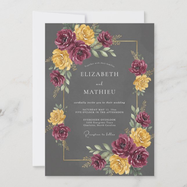 Invitation Mariage Majestueux Gris Charbon d'Automne (Devant)