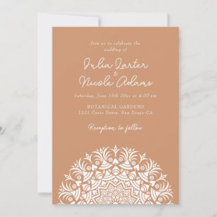 Invitation Mariage Mandala Abstrait Beige Terracotta Chaud