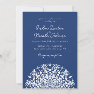Invitation Mariage Mandala Abstrait Bleu de la Royal Navy