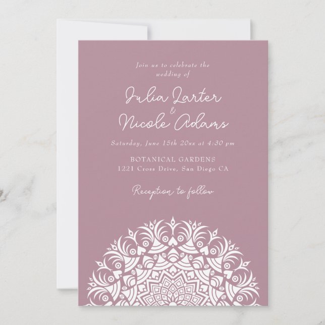 Invitation Mariage Mandala Abstrait Mauve Rose Poussiéreux (Devant)