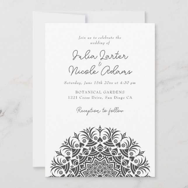 Invitation Mariage Mandala Abstrait Rétro Blanc à la Craie (Devant)