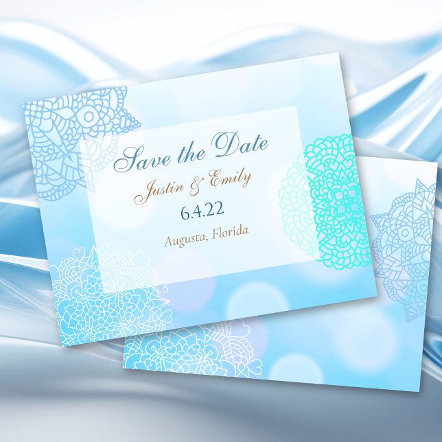 Invitation Mariage Mandala Bleu, Sarcelle et Blanc Save the D (Créateur téléchargé)