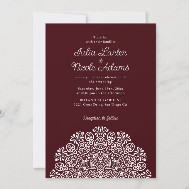 Invitation Mariage Mandala de style Art déco orné classique (Devant)