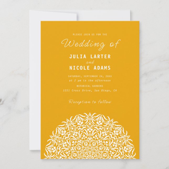 Invitation Mariage Mandala en marbre de corail rouge et bleu (Devant)