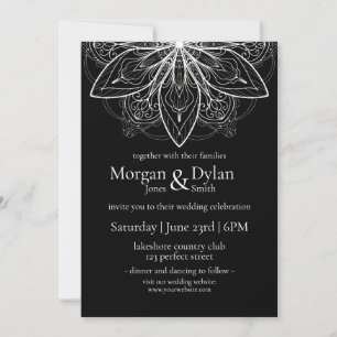 Invitation Mariage Mandala Fleur Noir et Blanc Élégant