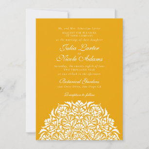 Invitation Mariage Mandala Floral Fantaisiste Jaune Ambre