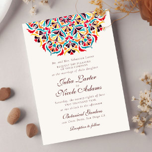 Invitation Mariage mandala floral fantaisiste orange sarcelle