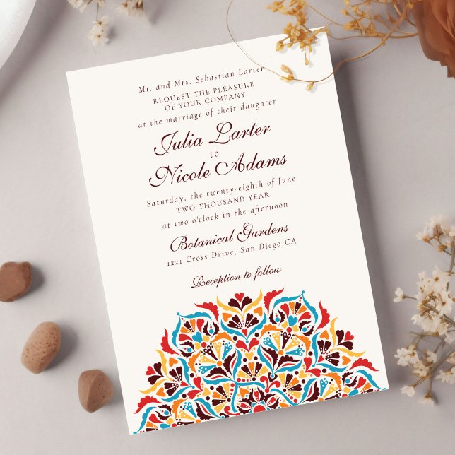 Invitation Mariage mandala floral fantaisiste orange sarcelle (Créateur téléchargé)