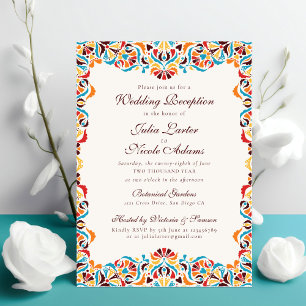 Invitation Mariage Mandala Floral Fantaisiste Orange Turquois