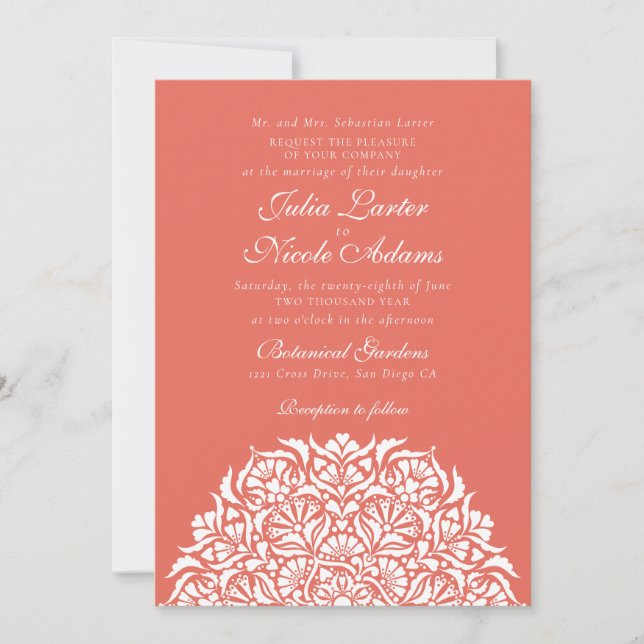 Invitation Mariage mandala floral fantaisiste pêche douce cor (Devant)