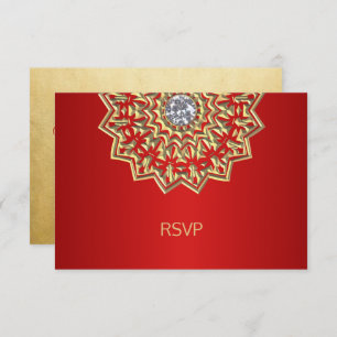 Invitation Mariage Mandala RSVP personnalisé Ruby RED Gold