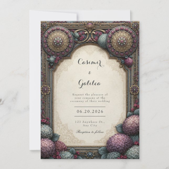 Invitation Mariage Mandala sarcelle prune (Devant)