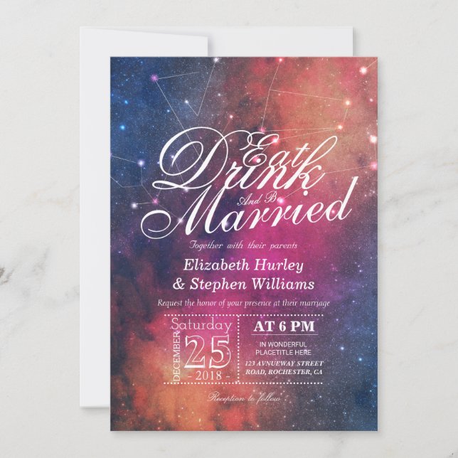 Invitation Mariage MANGER Boire Be Marié Galaxy Constellation (Devant)